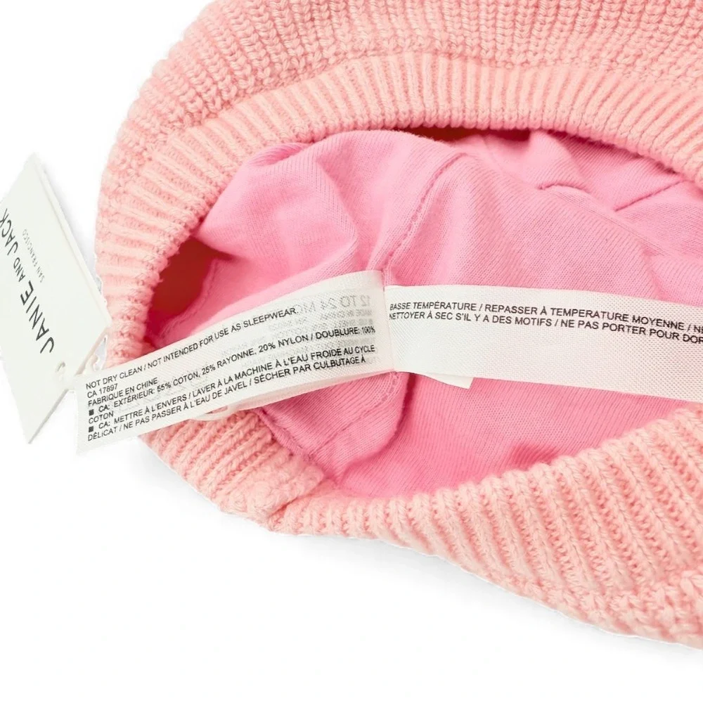 Janie & Jack Snowdrift 2021 Baby Girl Pink Knit Sweater Beret Hat 12-24M NWT Bow